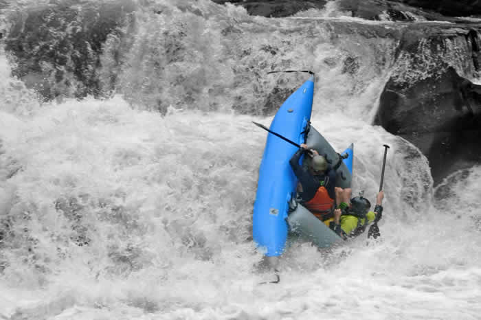 Geoff Steeves and Paul Yelda negotiate a waterfall in Brazil